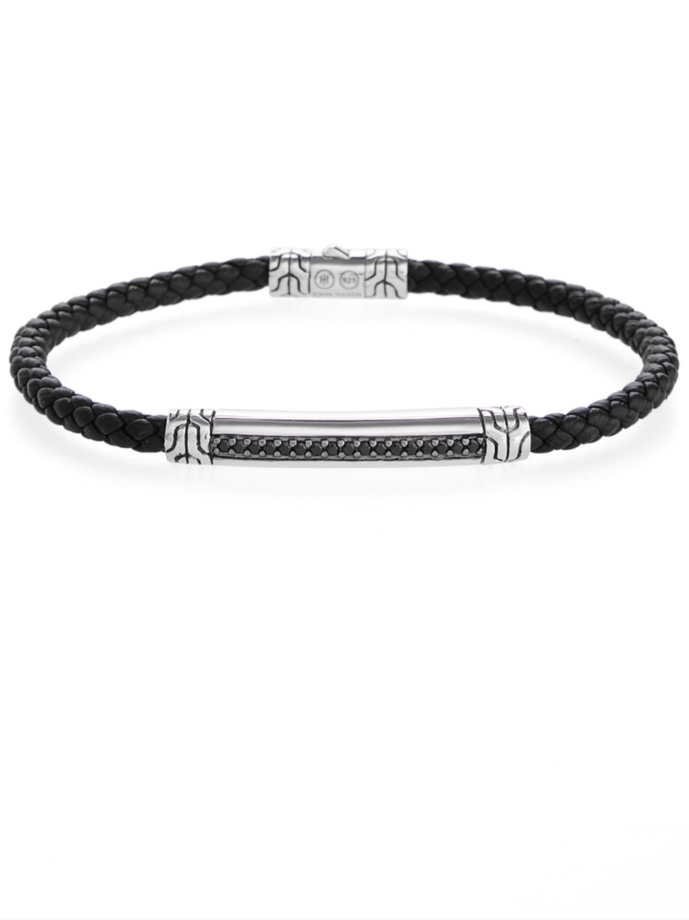 John Hardy Black Braided Leather Bracelet with Silver Accents